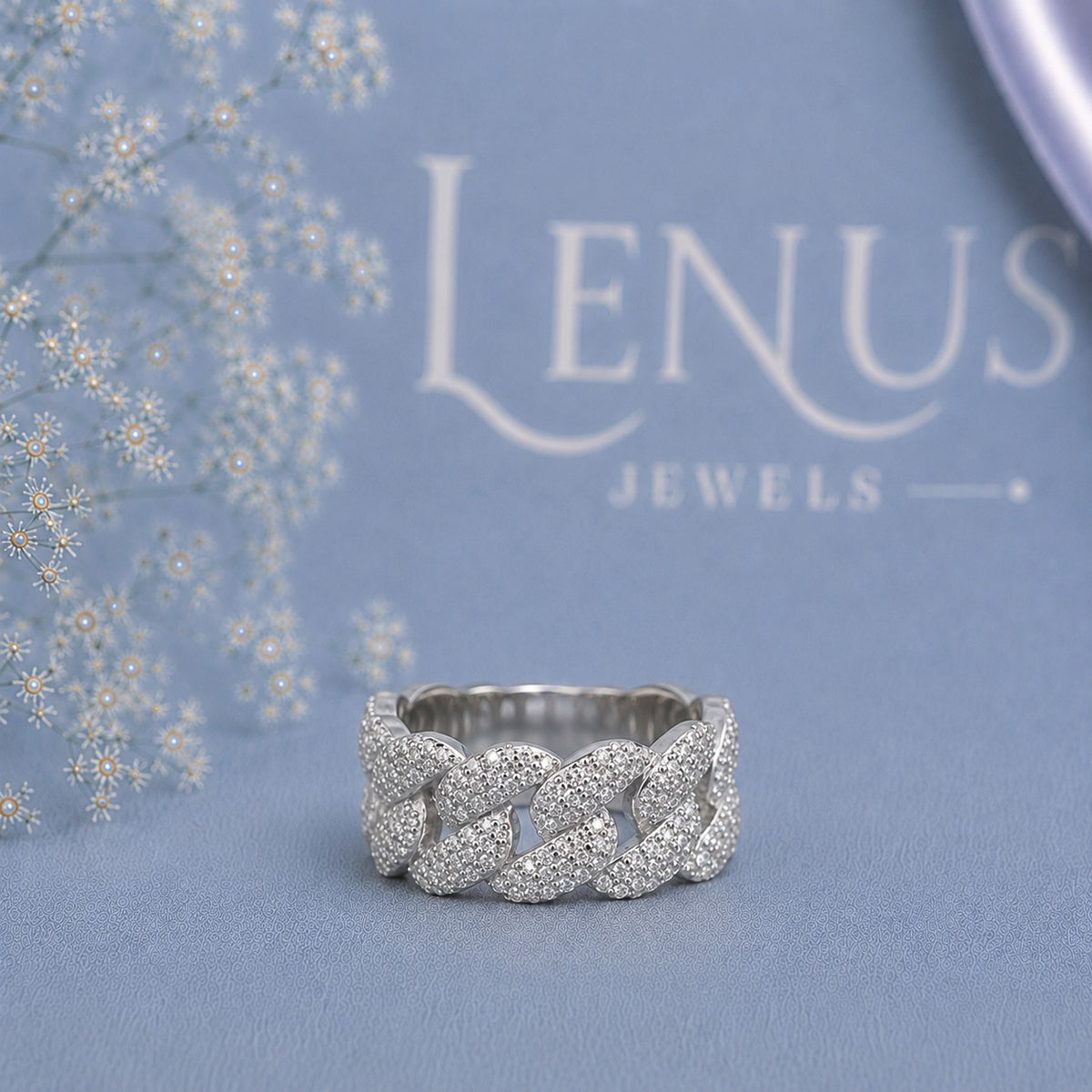 Men’s Iced-Out Cuban Link Moissanite Ring – Wide Pavé 925 Sterling Silver Statement Band