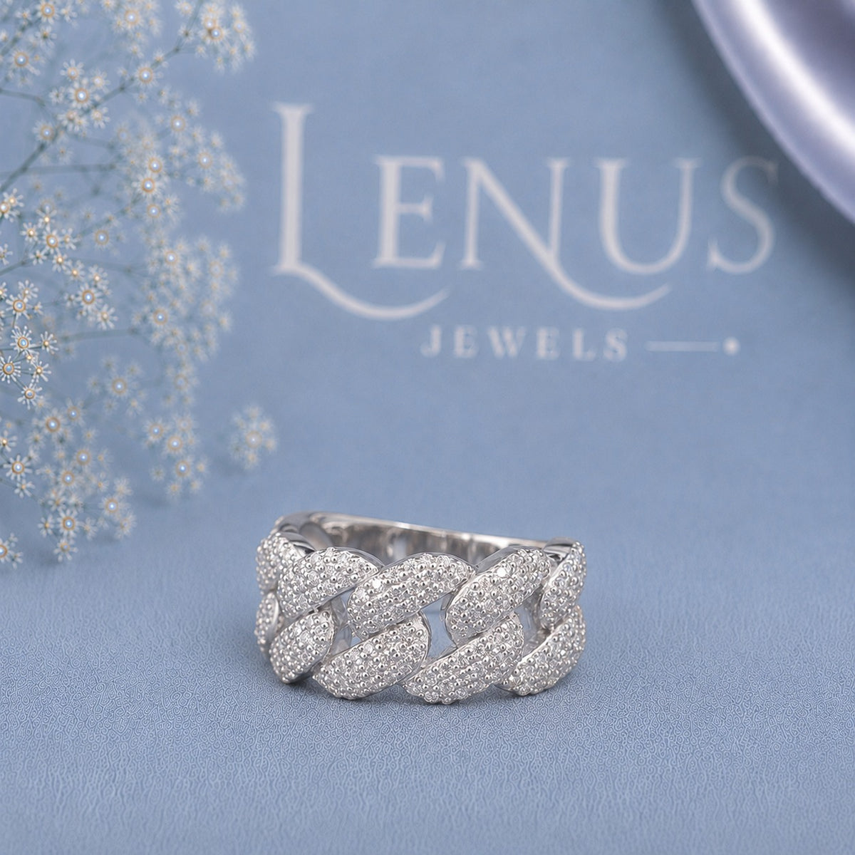 Men’s Iced-Out Cuban Link Moissanite Ring – Wide Pavé 925 Sterling Silver Statement Band