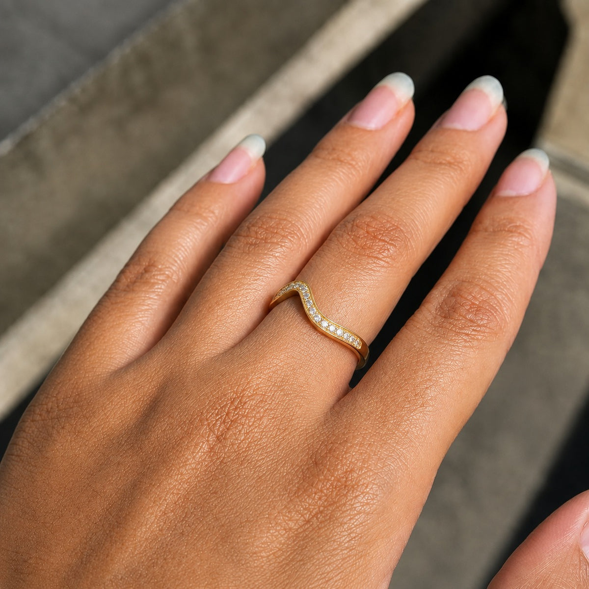 Twisted Wave Moissanite Ring – Gold Pavé Bypass Wedding Band
