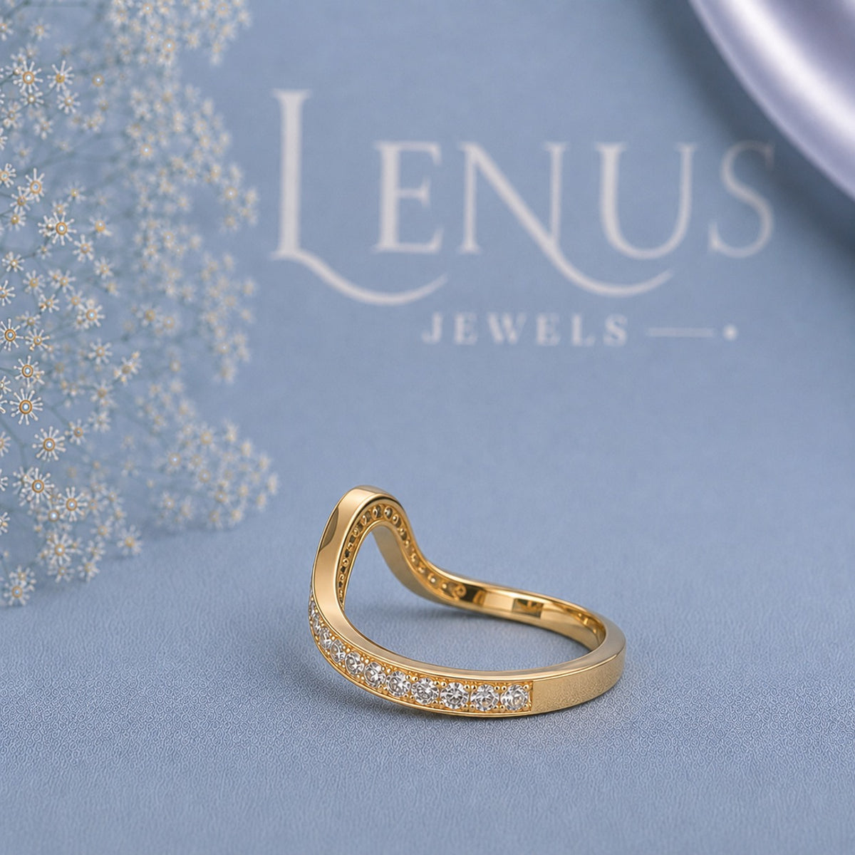 Twisted Wave Moissanite Ring – Gold Pavé Bypass Wedding Band
