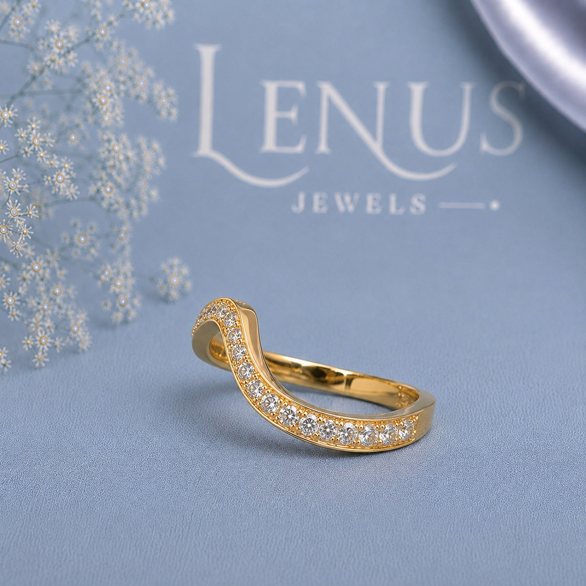 Twisted Wave Moissanite Ring – Gold Pavé Bypass Wedding Band