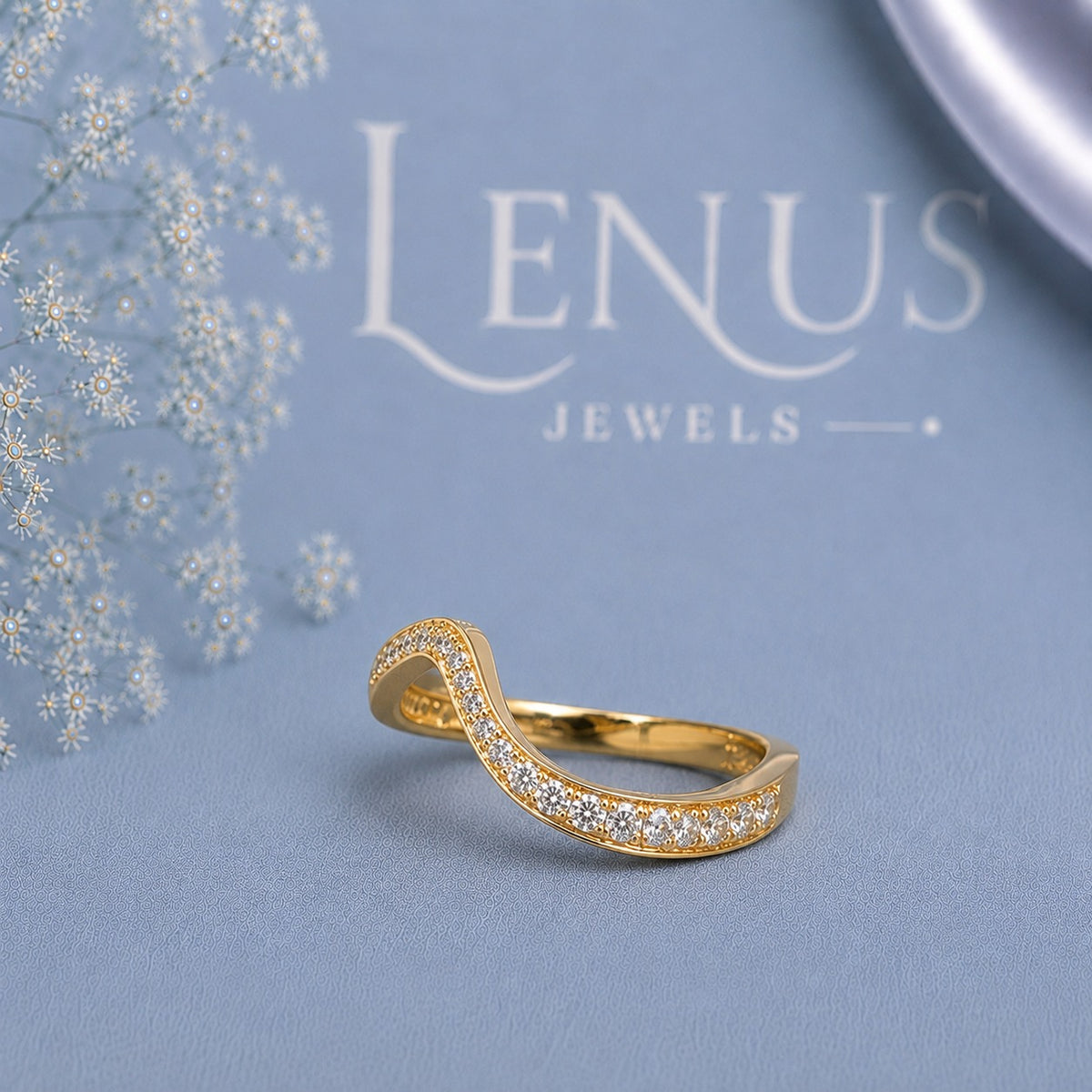 Twisted Wave Moissanite Ring – Gold Pavé Bypass Wedding Band