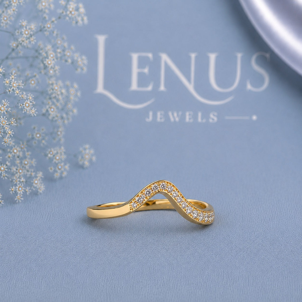Twisted Wave Moissanite Ring – Gold Pavé Bypass Wedding Band