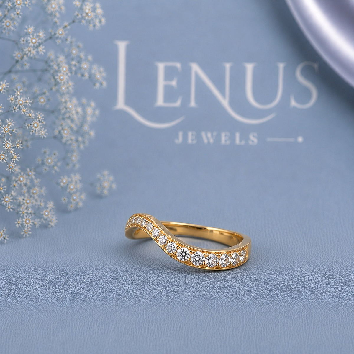 Twisted Wave Moissanite Ring – Gold Pavé Bypass Wedding Band