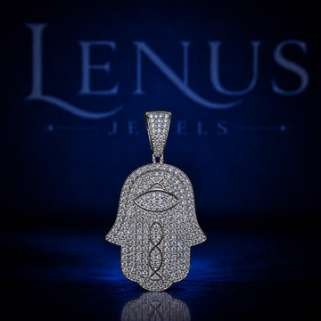 Iced Out Hamsa Hand Evil Eye VVS Moissanite Pendant – 925 Sterling Silver Protective Hand of Fatima Hip Hop Jewelry, Diamond Tester Pass