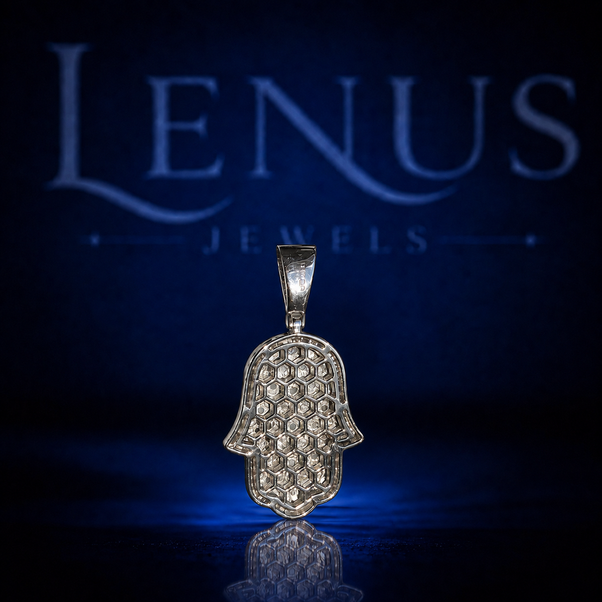 Iced Out Hamsa Hand Evil Eye VVS Moissanite Pendant – 925 Sterling Silver Protective Hand of Fatima Hip Hop Jewelry, Diamond Tester Pass