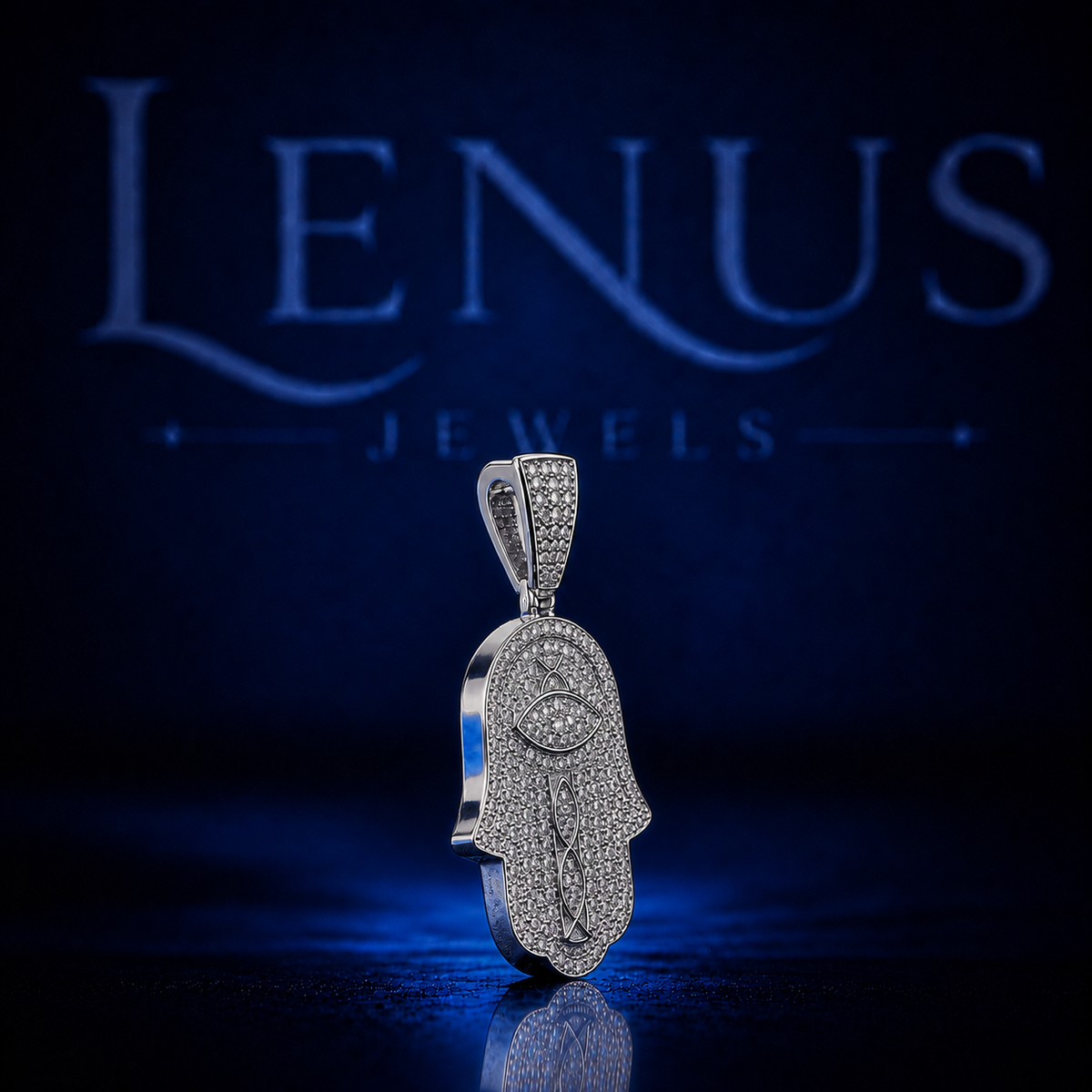 Iced Out Hamsa Hand Evil Eye VVS Moissanite Pendant – 925 Sterling Silver Protective Hand of Fatima Hip Hop Jewelry, Diamond Tester Pass
