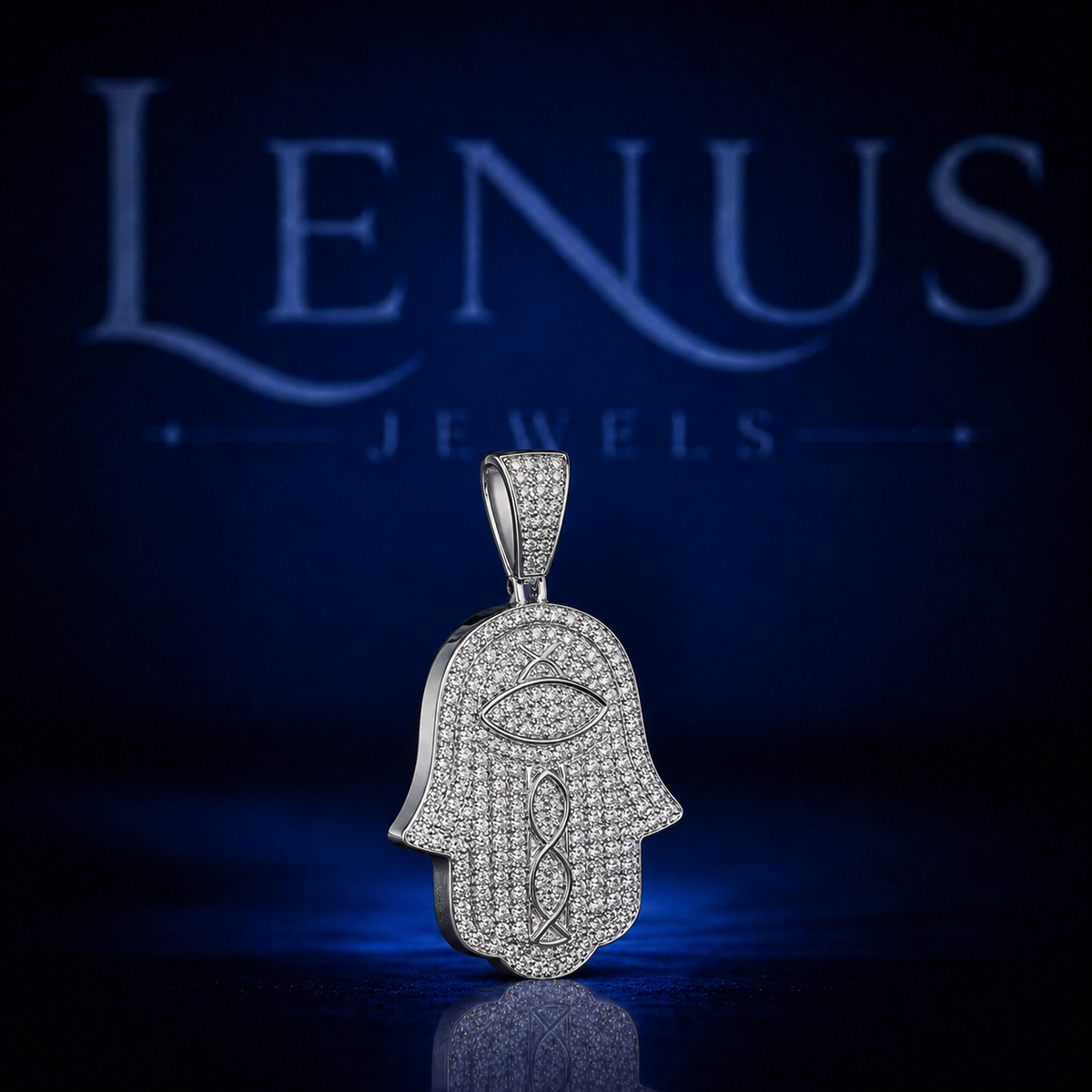 Iced Out Hamsa Hand Evil Eye VVS Moissanite Pendant – 925 Sterling Silver Protective Hand of Fatima Hip Hop Jewelry, Diamond Tester Pass