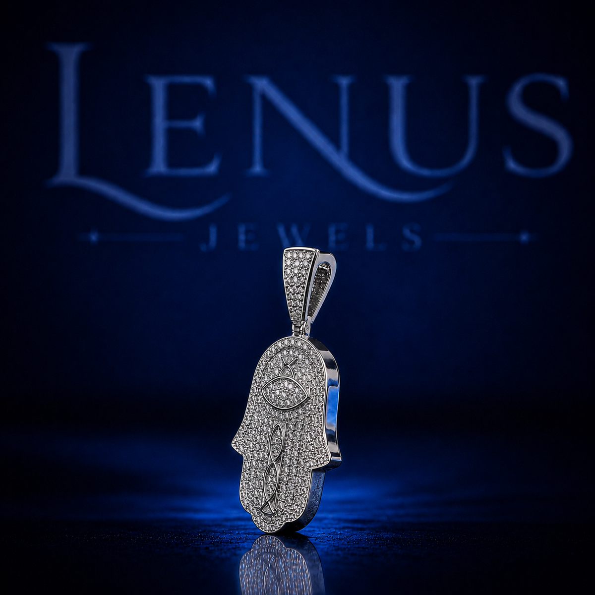 Iced Out Hamsa Hand Evil Eye VVS Moissanite Pendant – 925 Sterling Silver Protective Hand of Fatima Hip Hop Jewelry, Diamond Tester Pass
