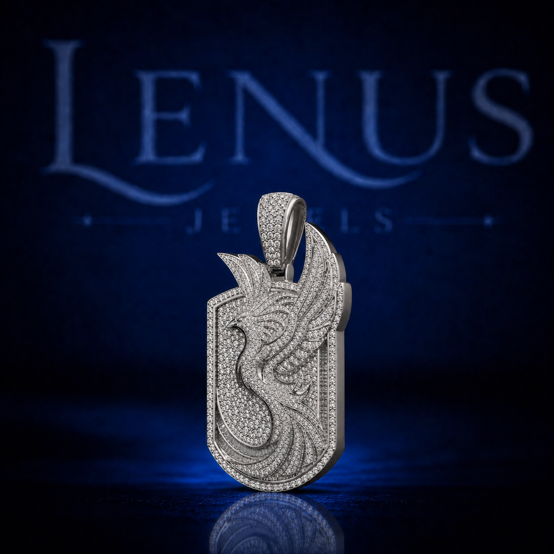 Iced Out Phoenix Bird VVS Moissanite Pendant in 925 Sterling Silver – Flying Phoenix Shield Medallion Hip Hop Jewelry for Men Women