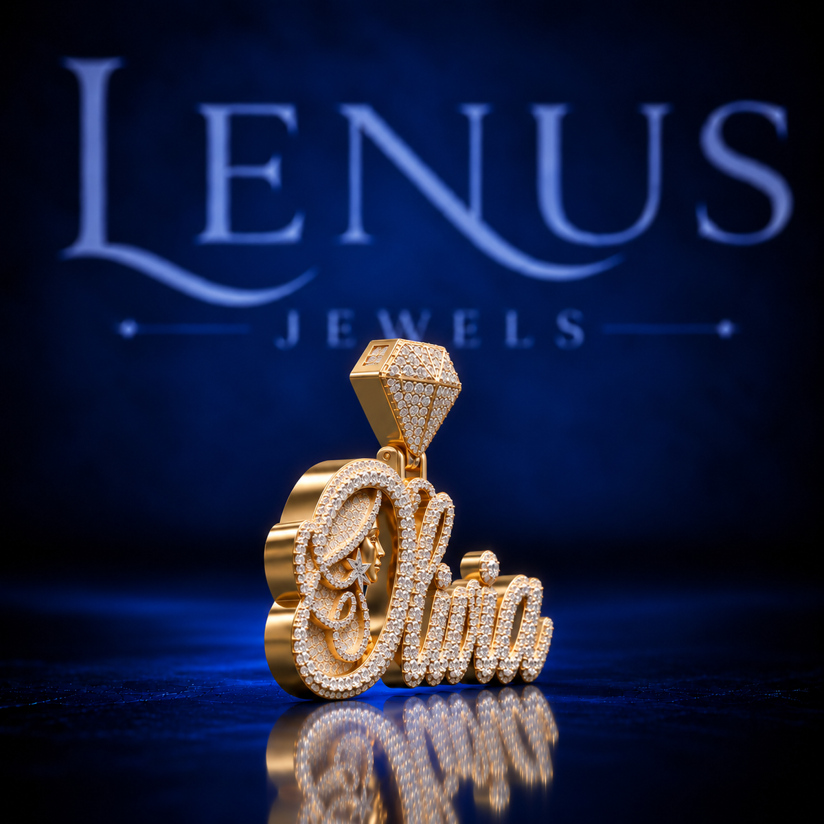 Custom Olivia Moissanite Name Pendant – VVS 925 Sterling Silver Gold Finish Iced Out Script Portrait Hip Hop Pendant