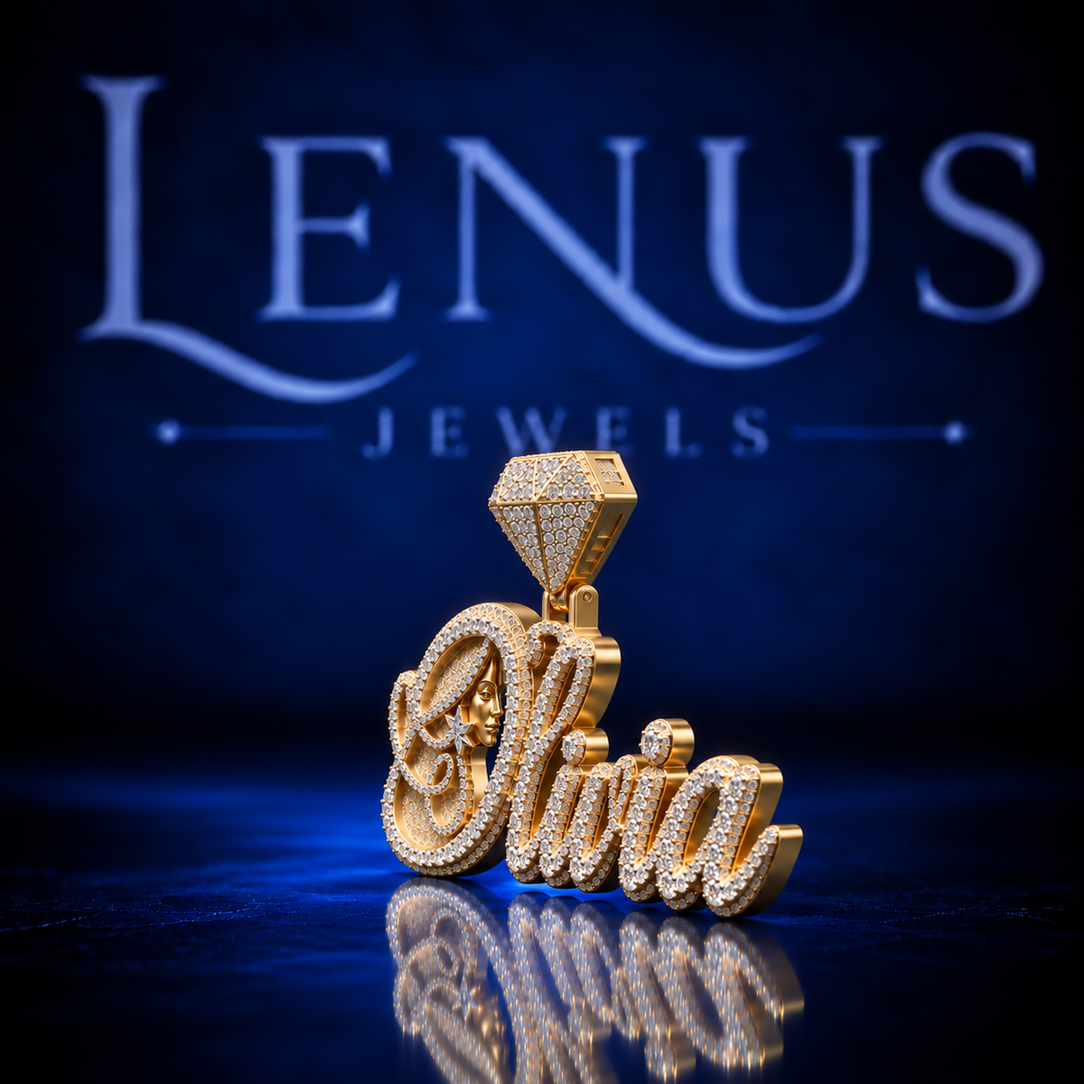 Custom Olivia Moissanite Name Pendant – VVS 925 Sterling Silver Gold Finish Iced Out Script Portrait Hip Hop Pendant