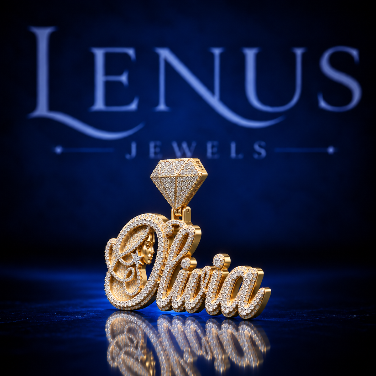 Custom Olivia Moissanite Name Pendant – VVS 925 Sterling Silver Gold Finish Iced Out Script Portrait Hip Hop Pendant