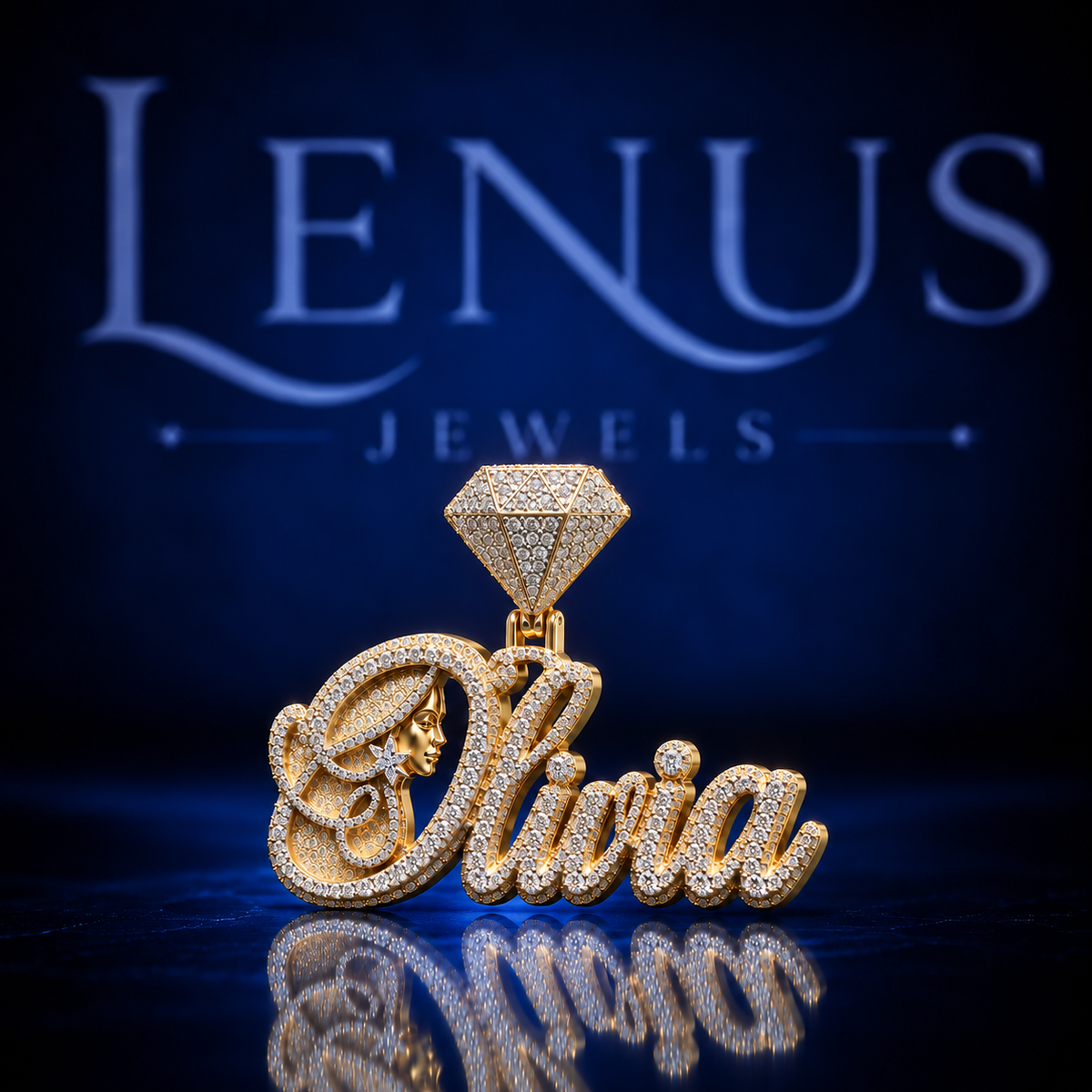 Custom Olivia Moissanite Name Pendant – VVS 925 Sterling Silver Gold Finish Iced Out Script Portrait Hip Hop Pendant