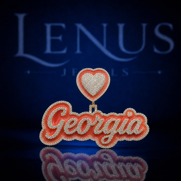 Custom Georgia Iced Out Moissanite Name Pendant – 925 Sterling Silver VVS Heart Bail Orange Enamel Hip Hop Jewelry