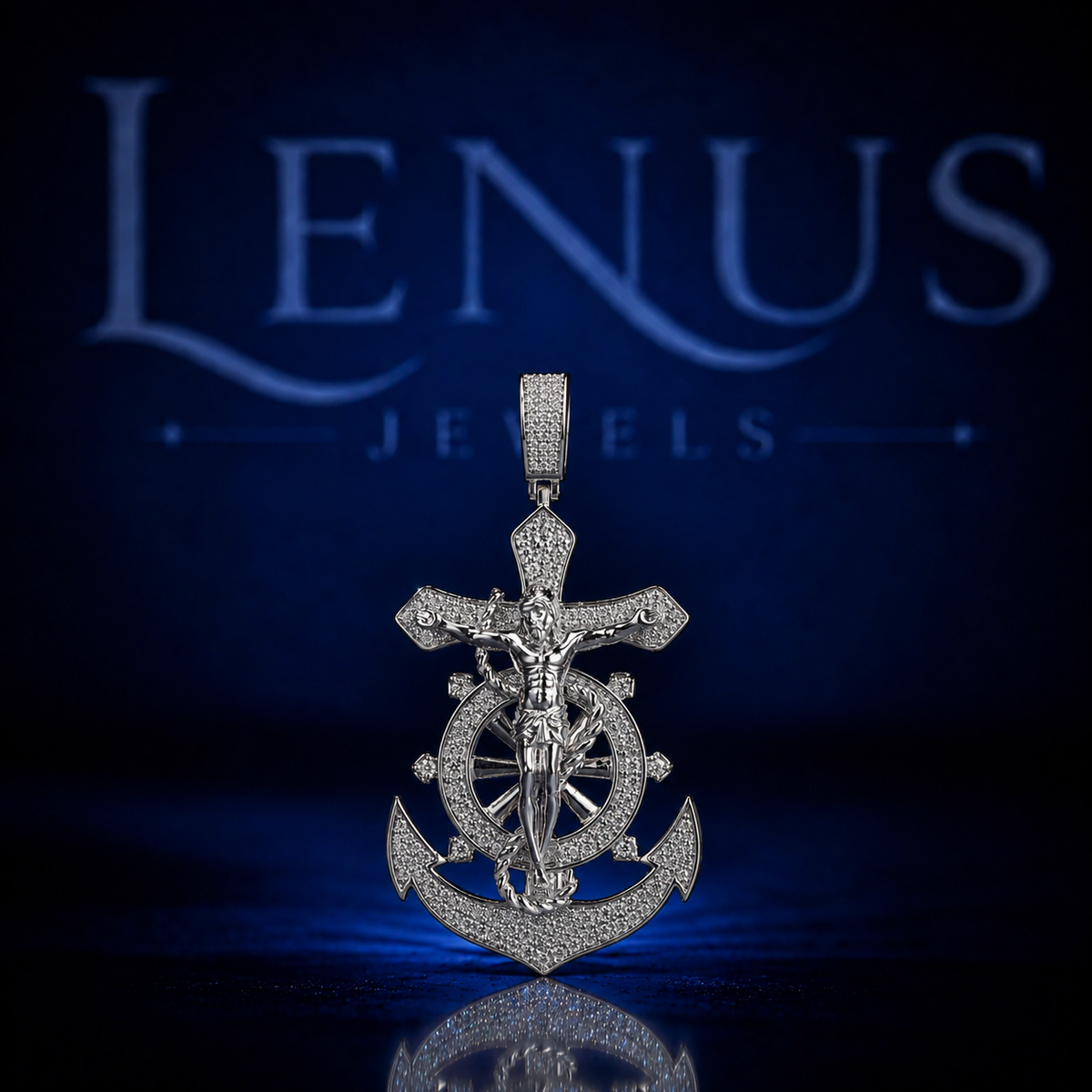 Iced Out Moissanite Anchor Pendant – 925 Sterling Silver VVS Nautical Ship Wheel Sword Hip Hop Jewelry