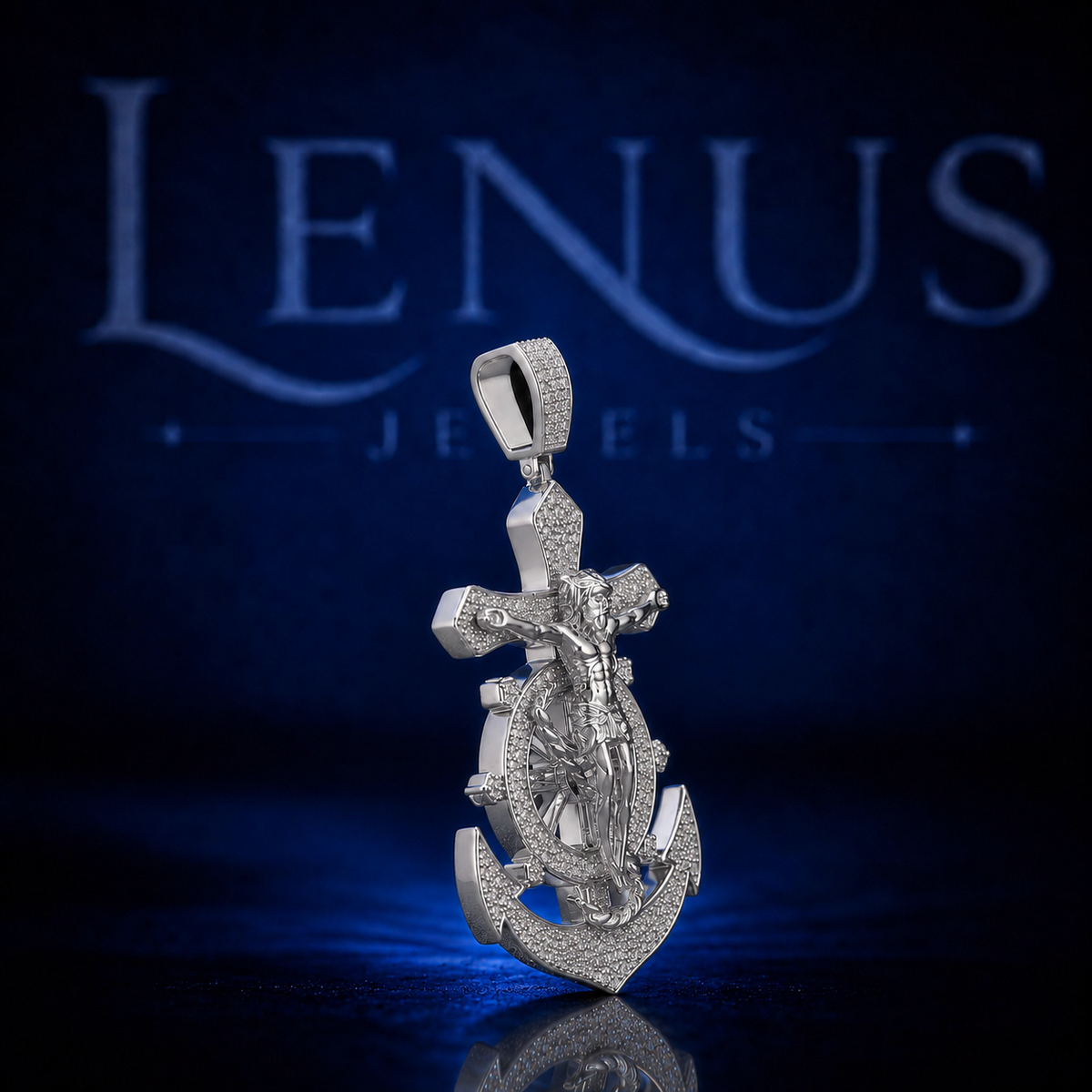 Iced Out Moissanite Anchor Pendant – 925 Sterling Silver VVS Nautical Ship Wheel Sword Hip Hop Jewelry