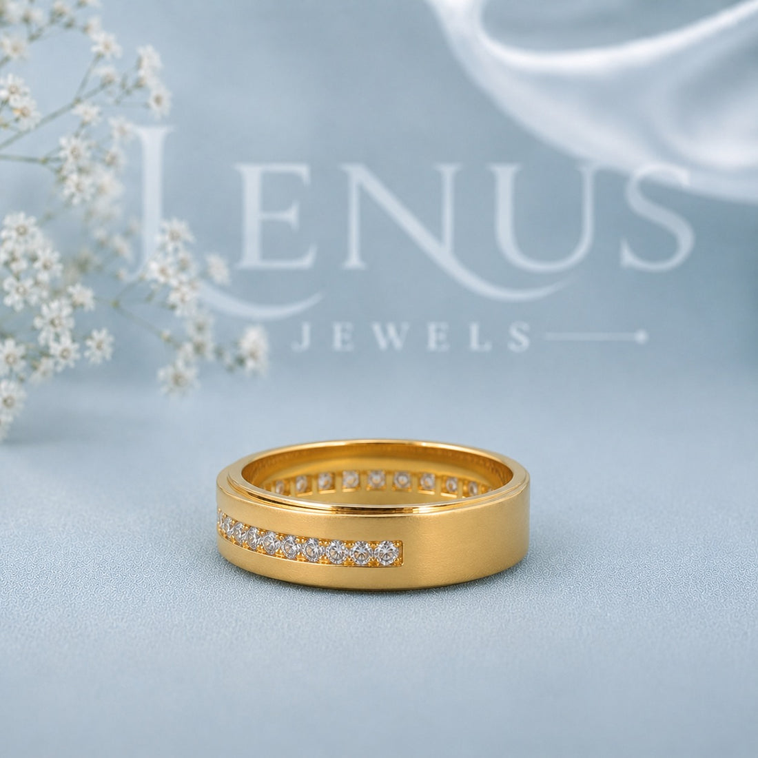 Channel Set Moissanite Wedding Band – Gold Finish Round Eternity-Style Ring