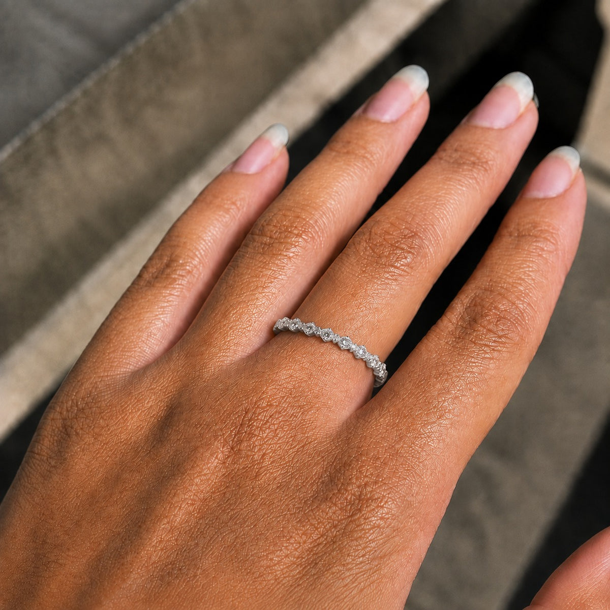 Round Moissanite Half-Eternity Wedding Band – Shared-Prong 925 Sterling Silver Stackable Anniversary Ring
