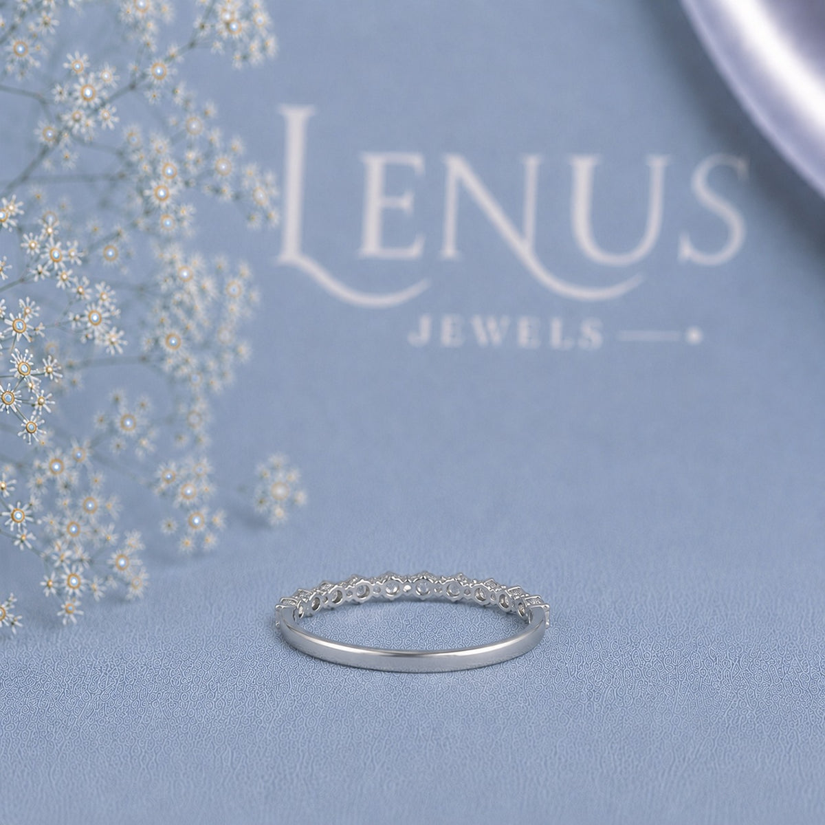 Round Moissanite Half-Eternity Wedding Band – Shared-Prong 925 Sterling Silver Stackable Anniversary Ring