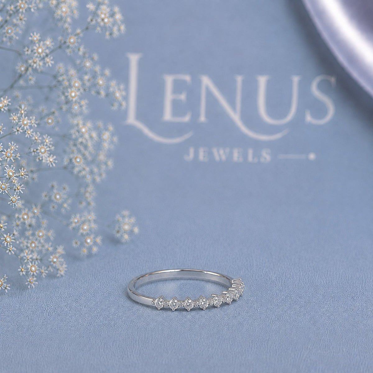 Round Moissanite Half-Eternity Wedding Band – Shared-Prong 925 Sterling Silver Stackable Anniversary Ring
