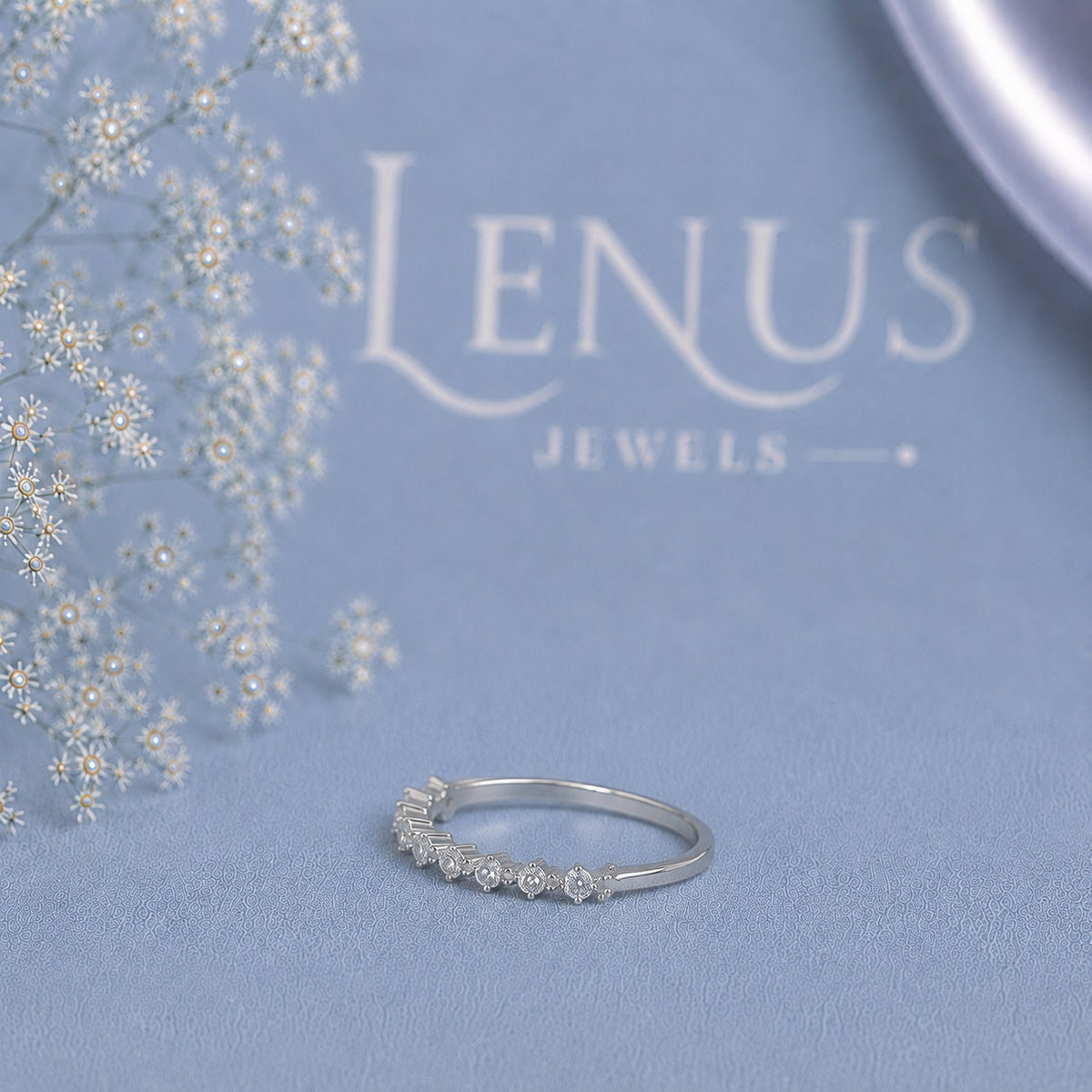 Round Moissanite Half-Eternity Wedding Band – Shared-Prong 925 Sterling Silver Stackable Anniversary Ring