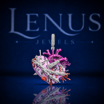 Iced Out Anatomical Heart Moissanite Pendant – 925 Sterling Silver VVS Diamond Heart with Pink Enamel, Dagger & Barbed Wire Hip Hop Jewelry