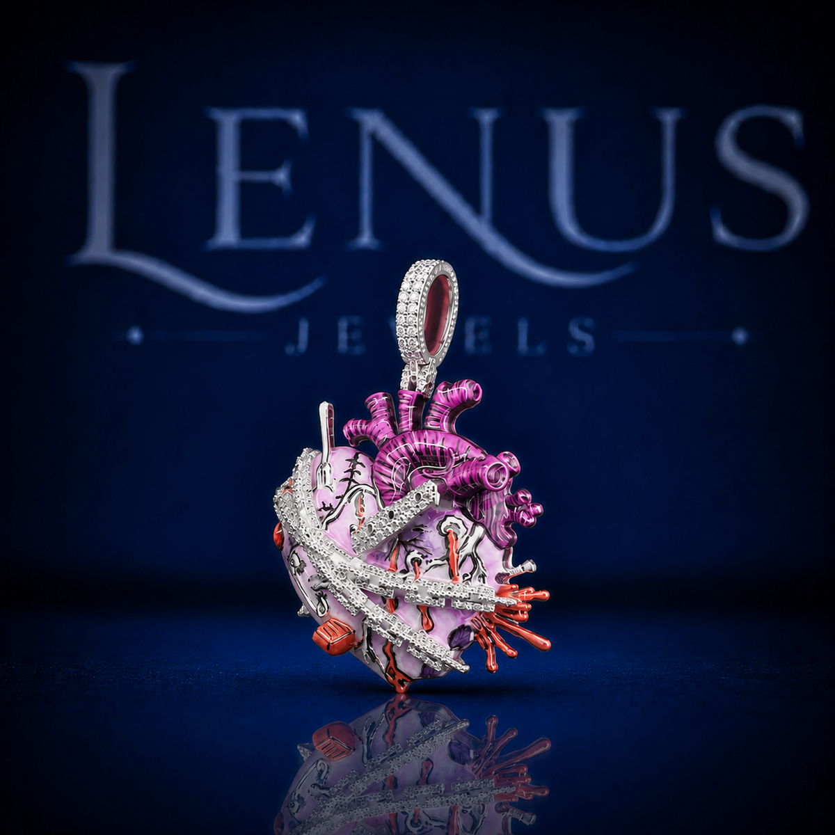 Iced Out Anatomical Heart Moissanite Pendant – 925 Sterling Silver VVS Diamond Heart with Pink Enamel, Dagger & Barbed Wire Hip Hop Jewelry