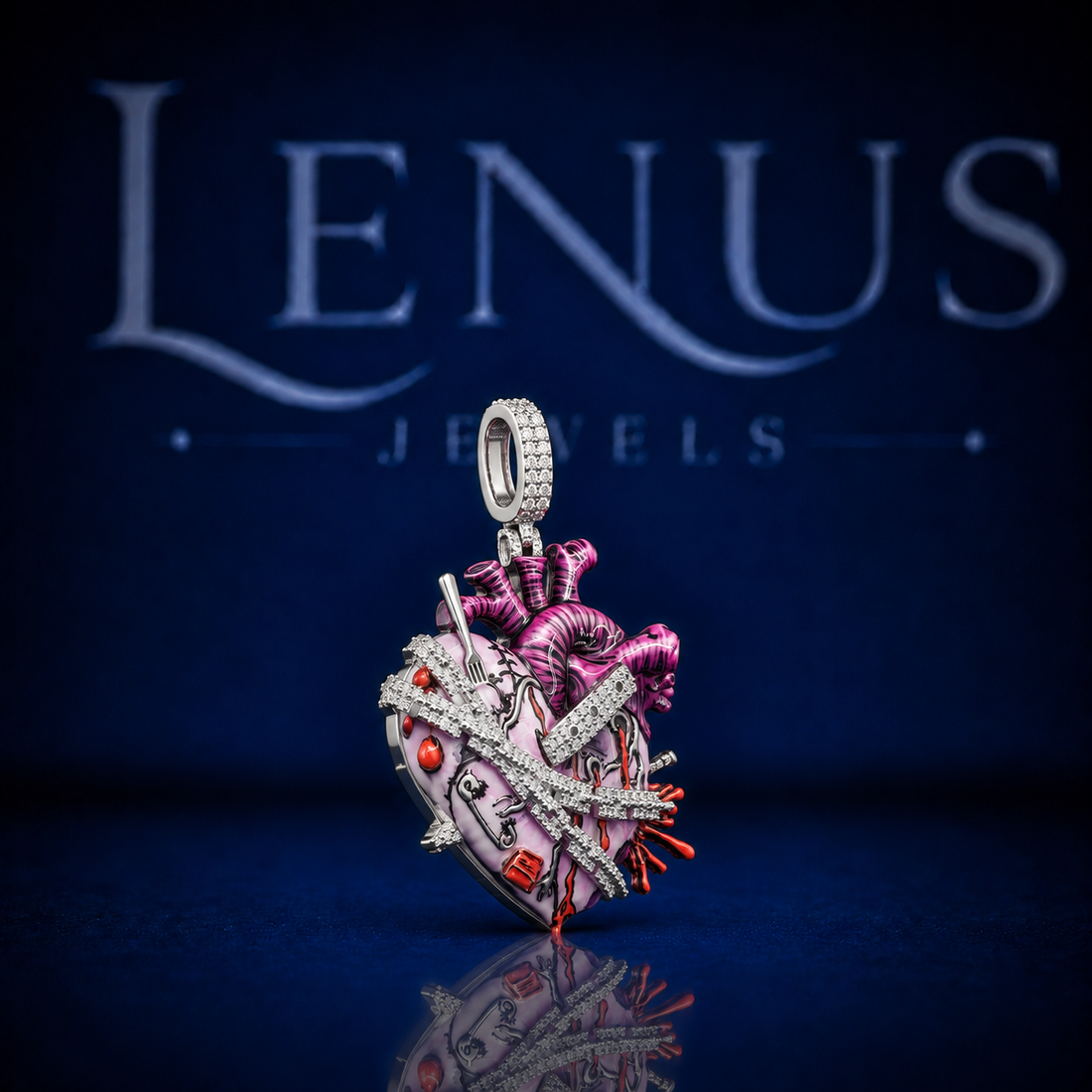 Iced Out Anatomical Heart Moissanite Pendant – 925 Sterling Silver VVS Diamond Heart with Pink Enamel, Dagger & Barbed Wire Hip Hop Jewelry