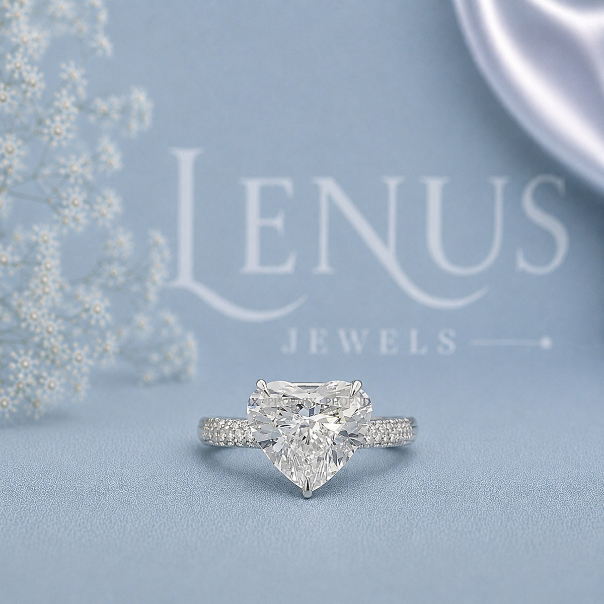 Heart Cut Moissanite Engagement Ring – 925 Sterling Silver Pavé Promise Ring for Women