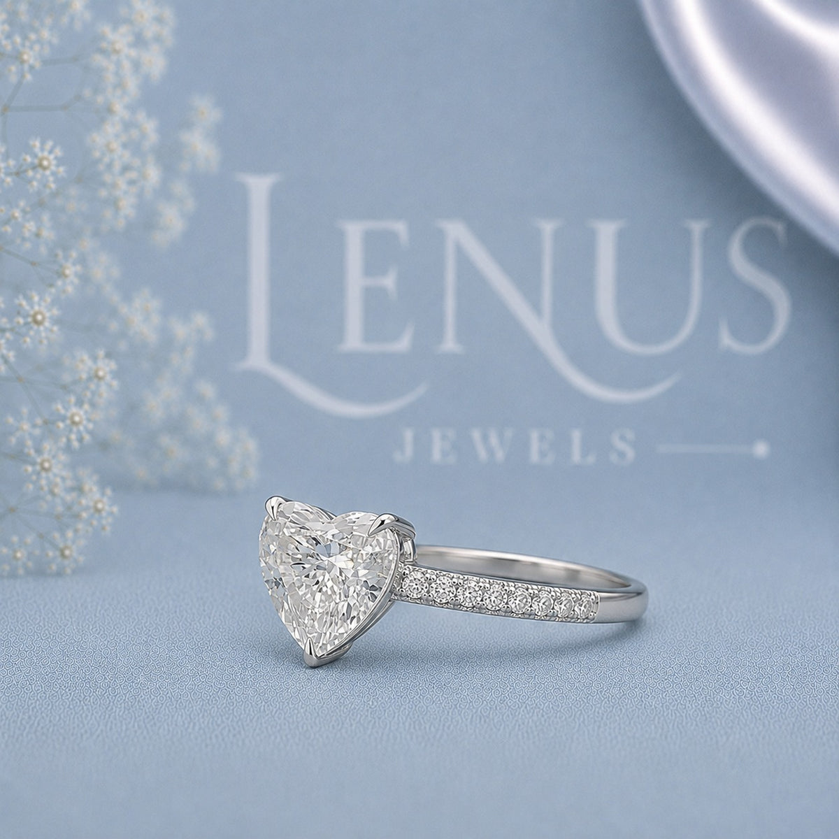Heart Cut Moissanite Engagement Ring – 925 Sterling Silver Pavé Promise Ring for Women