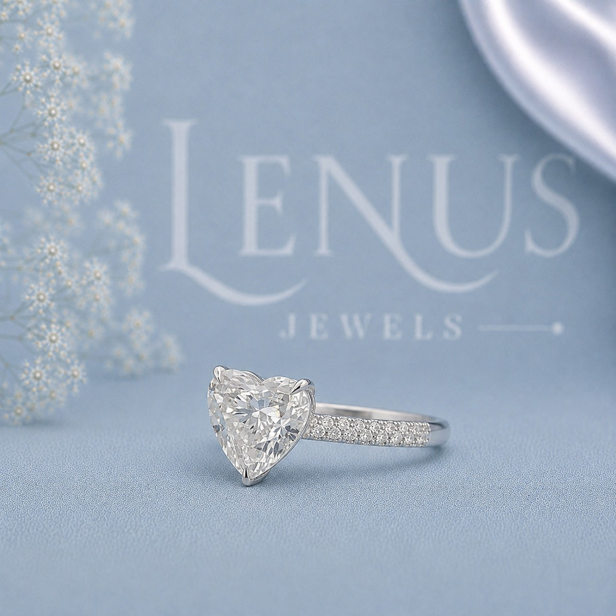 Heart Cut Moissanite Engagement Ring – 925 Sterling Silver Pavé Promise Ring for Women