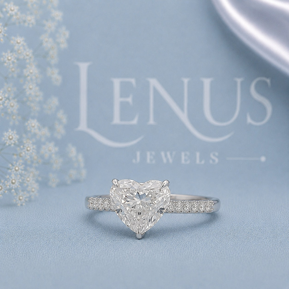 Heart Cut Moissanite Engagement Ring – 925 Sterling Silver Pavé Promise Ring for Women