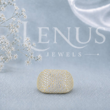 Yellow Gold Iced-Out Moissanite Dome Ring – Micro-Pavé Wide Bubble Ring in 925 Sterling Silver