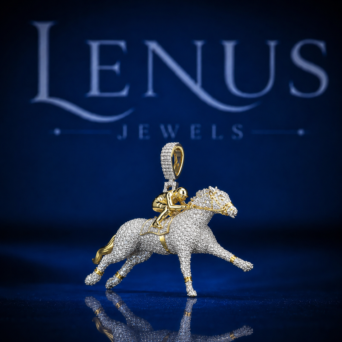 Iced Out Horse Racing Jockey Pendant – VVS Moissanite 925 Sterling Silver Galloping Horse with Gold Rider, Diamond Tester Pass Hip Hop Jewelry