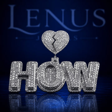 Custom HOW Iced Out Moissanite Pendant – 925 Sterling Silver VVS Block Letter Nameplate with Broken Heart Bail Hip Hop Jewelry