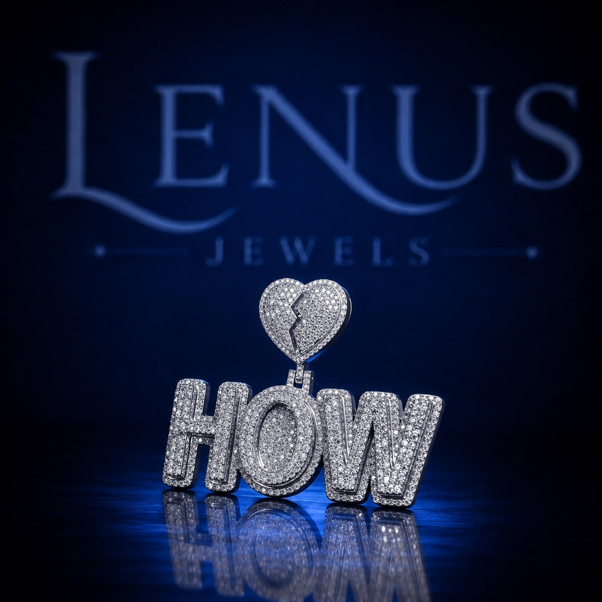 Custom HOW Iced Out Moissanite Pendant – 925 Sterling Silver VVS Block Letter Nameplate with Broken Heart Bail Hip Hop Jewelry
