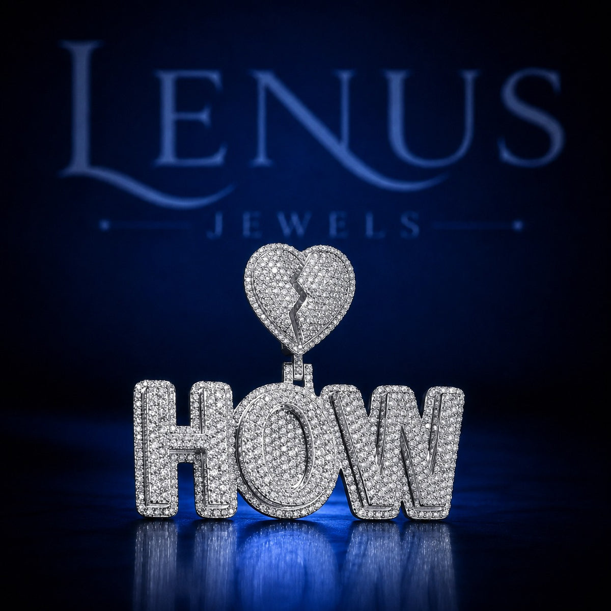 Custom HOW Iced Out Moissanite Pendant – 925 Sterling Silver VVS Block Letter Nameplate with Broken Heart Bail Hip Hop Jewelry