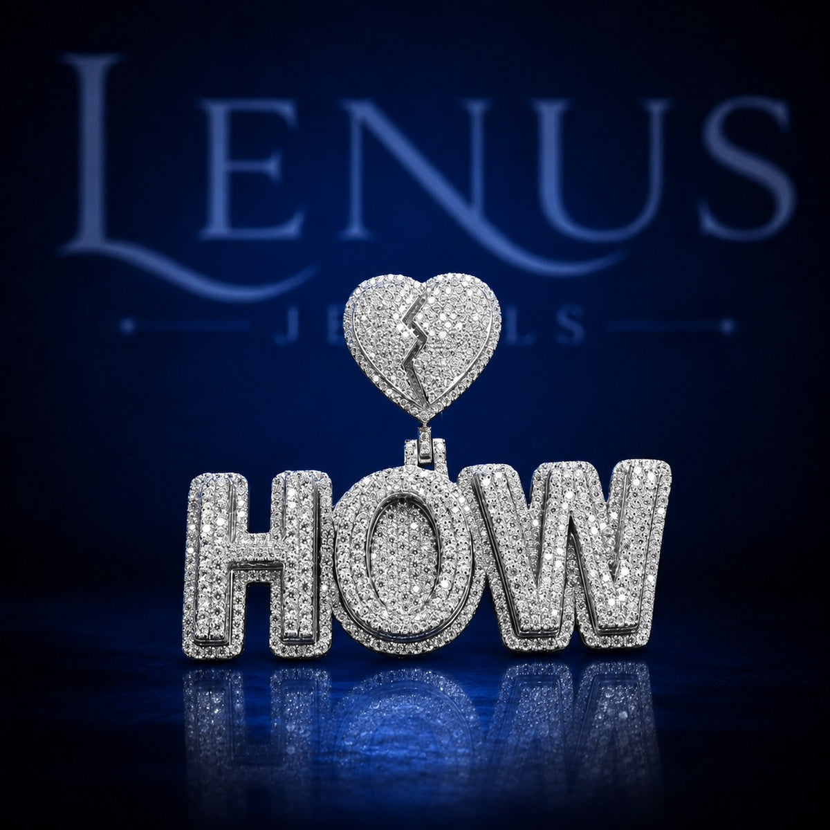 Custom HOW Iced Out Moissanite Pendant – 925 Sterling Silver VVS Block Letter Nameplate with Broken Heart Bail Hip Hop Jewelry