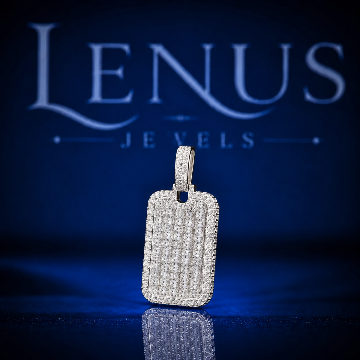 Iced Out VVS Moissanite Dog Tag Pendant – 925 Sterling Silver Full Pavé Rectangle Hip Hop Necklace Charm for Men & Women