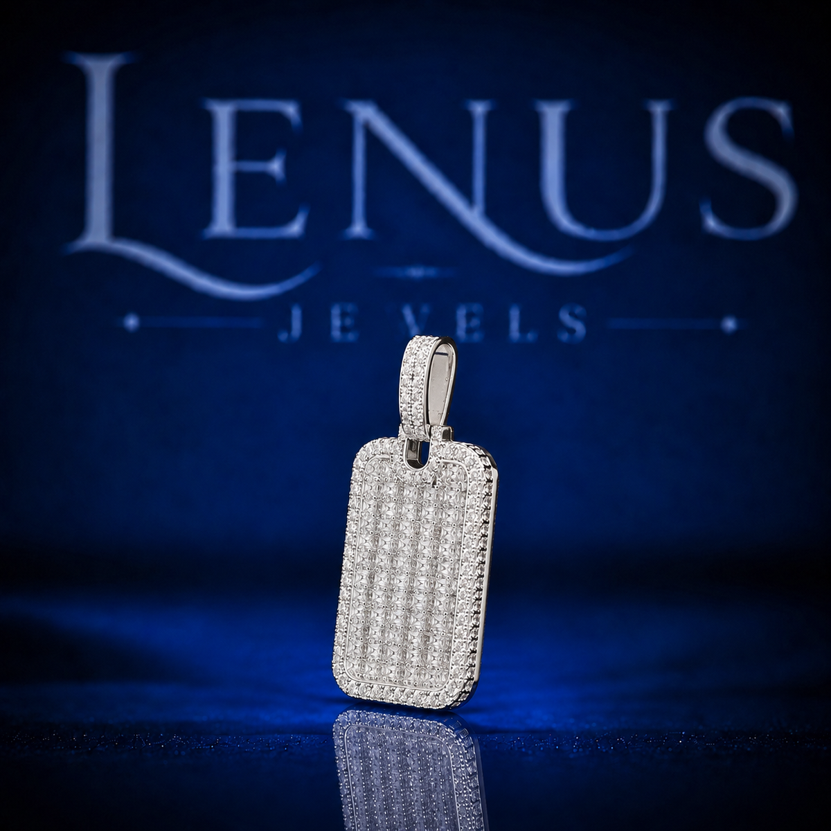 Iced Out VVS Moissanite Dog Tag Pendant – 925 Sterling Silver Full Pavé Rectangle Hip Hop Necklace Charm for Men & Women