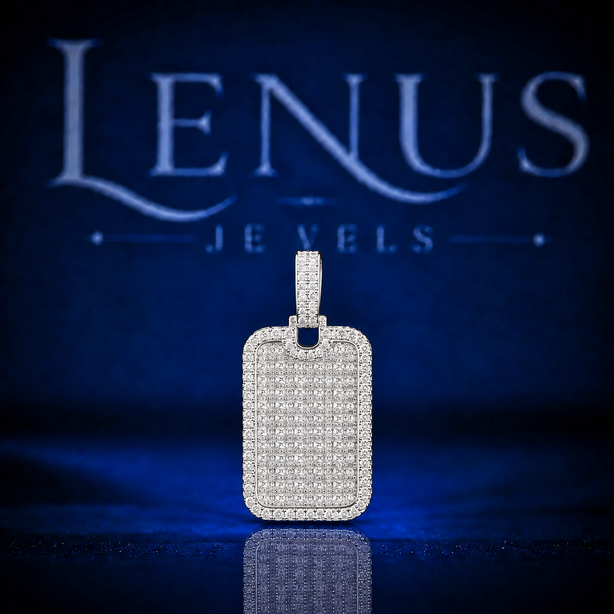 Iced Out VVS Moissanite Dog Tag Pendant – 925 Sterling Silver Full Pavé Rectangle Hip Hop Necklace Charm for Men & Women
