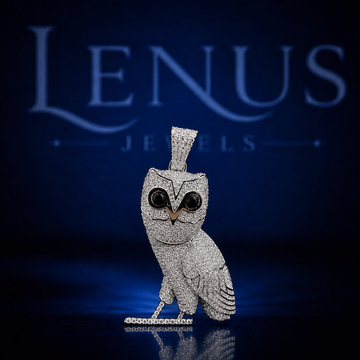 Iced Out VVS Moissanite Owl Pendant – 925 Sterling Silver 3D Bird Hip Hop Jewelry Black Eyes Diamond Tester Pass