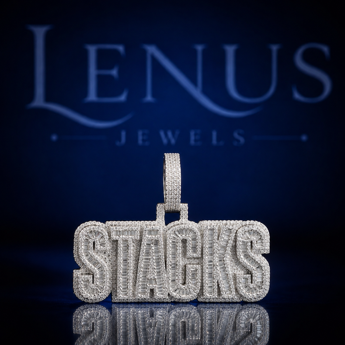 Custom STACKS Iced Out Moissanite Pendant – 925 Sterling Silver VVS 3D Block Letter Nameplate with Diamond Tester Pass Hip Hop Jewelry