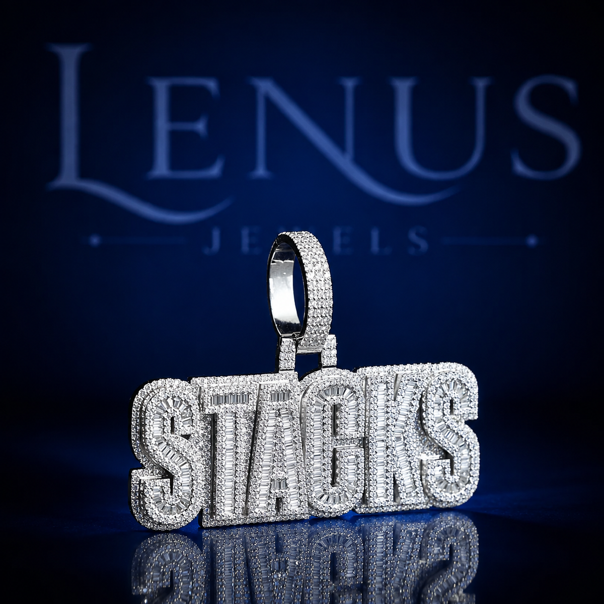 Custom STACKS Iced Out Moissanite Pendant – 925 Sterling Silver VVS 3D Block Letter Nameplate with Diamond Tester Pass Hip Hop Jewelry