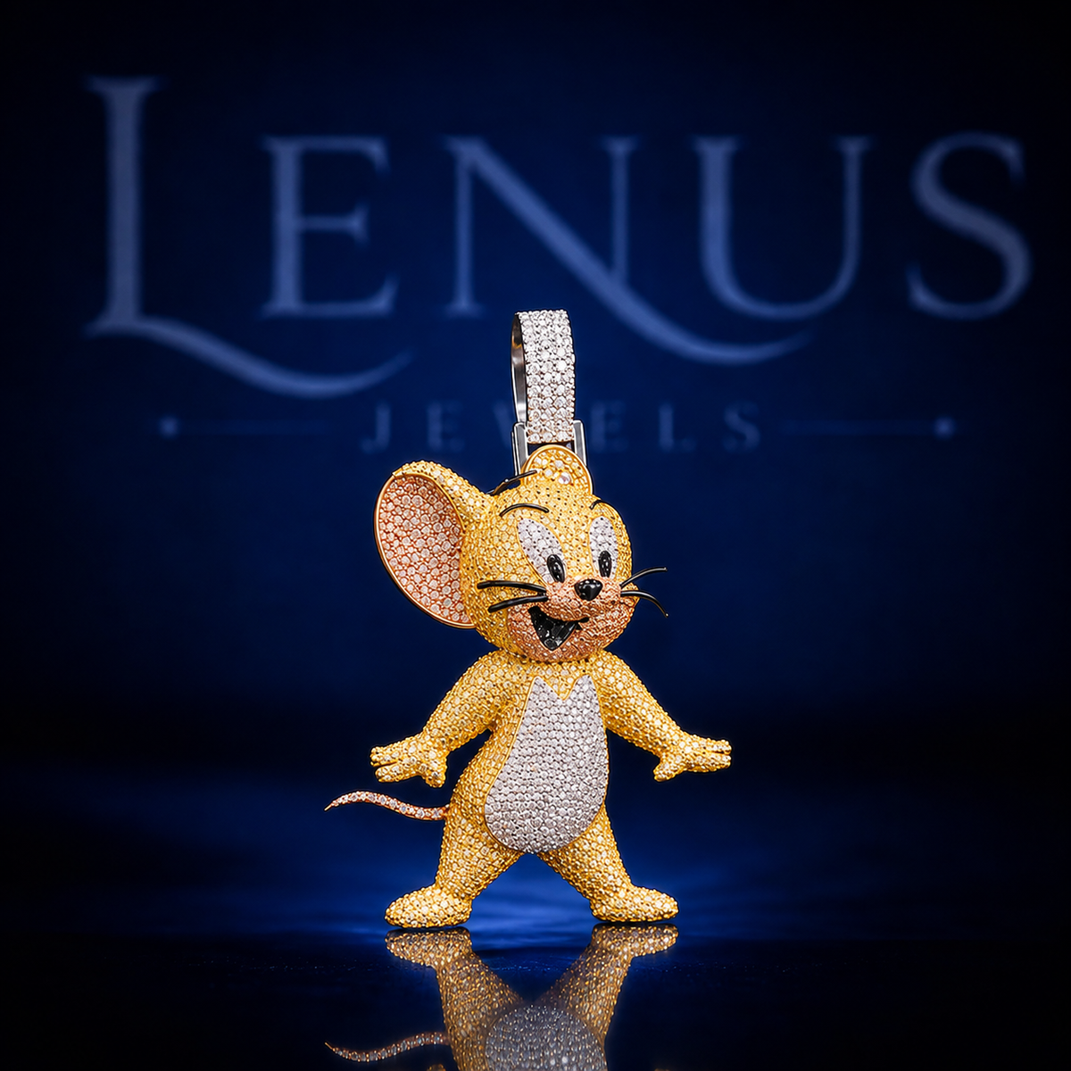 Jerry Mouse Iced Out VVS Moissanite Pendant – 925 Sterling Silver 3D Cartoon Hip Hop Jewelry