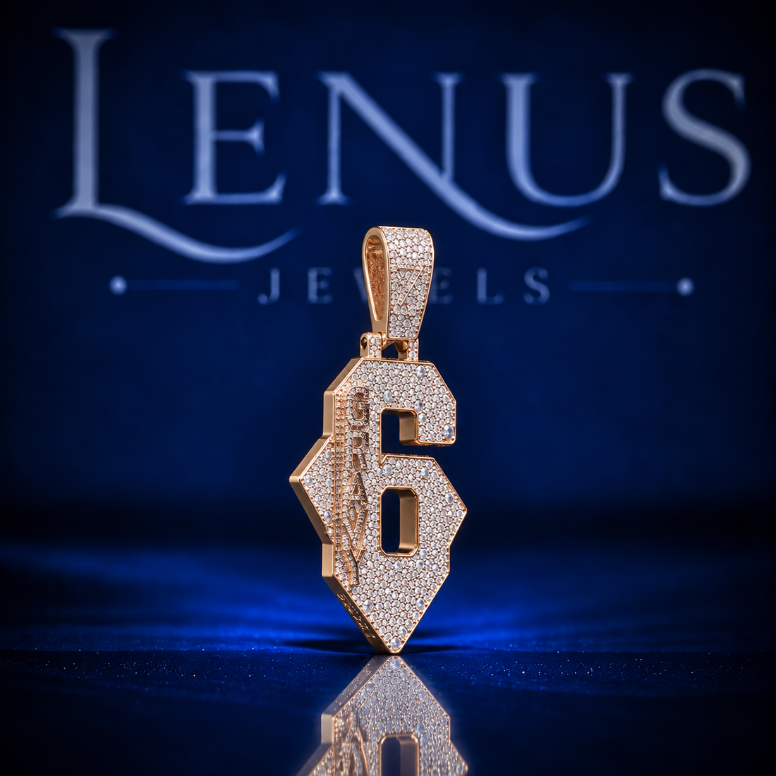 Iced Out Number 6 Moissanite Pendant – VVS 925 Sterling Silver Gold Finish Hip Hop Number Pendant for Men & Women