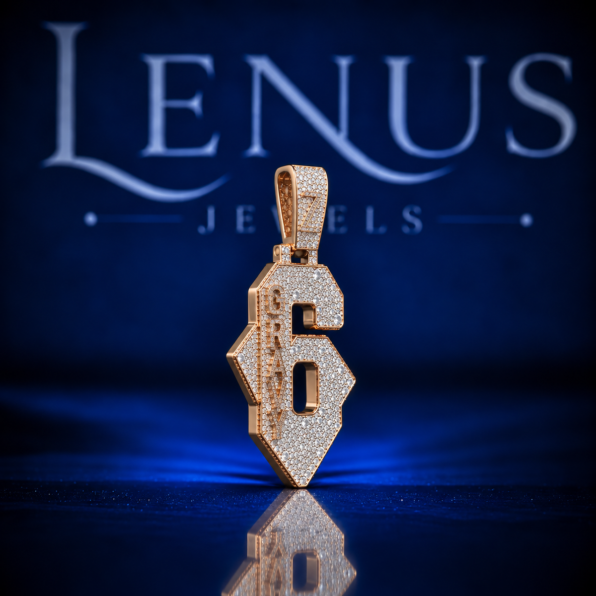 Iced Out Number 6 Moissanite Pendant – VVS 925 Sterling Silver Gold Finish Hip Hop Number Pendant for Men & Women