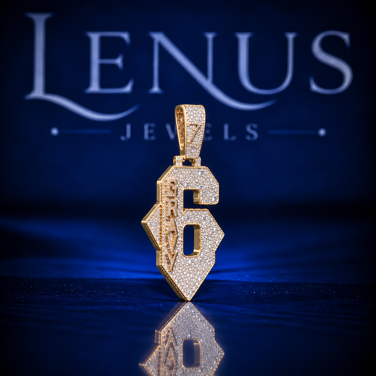 Iced Out Number 6 Moissanite Pendant – VVS 925 Sterling Silver Gold Finish Hip Hop Number Pendant for Men & Women