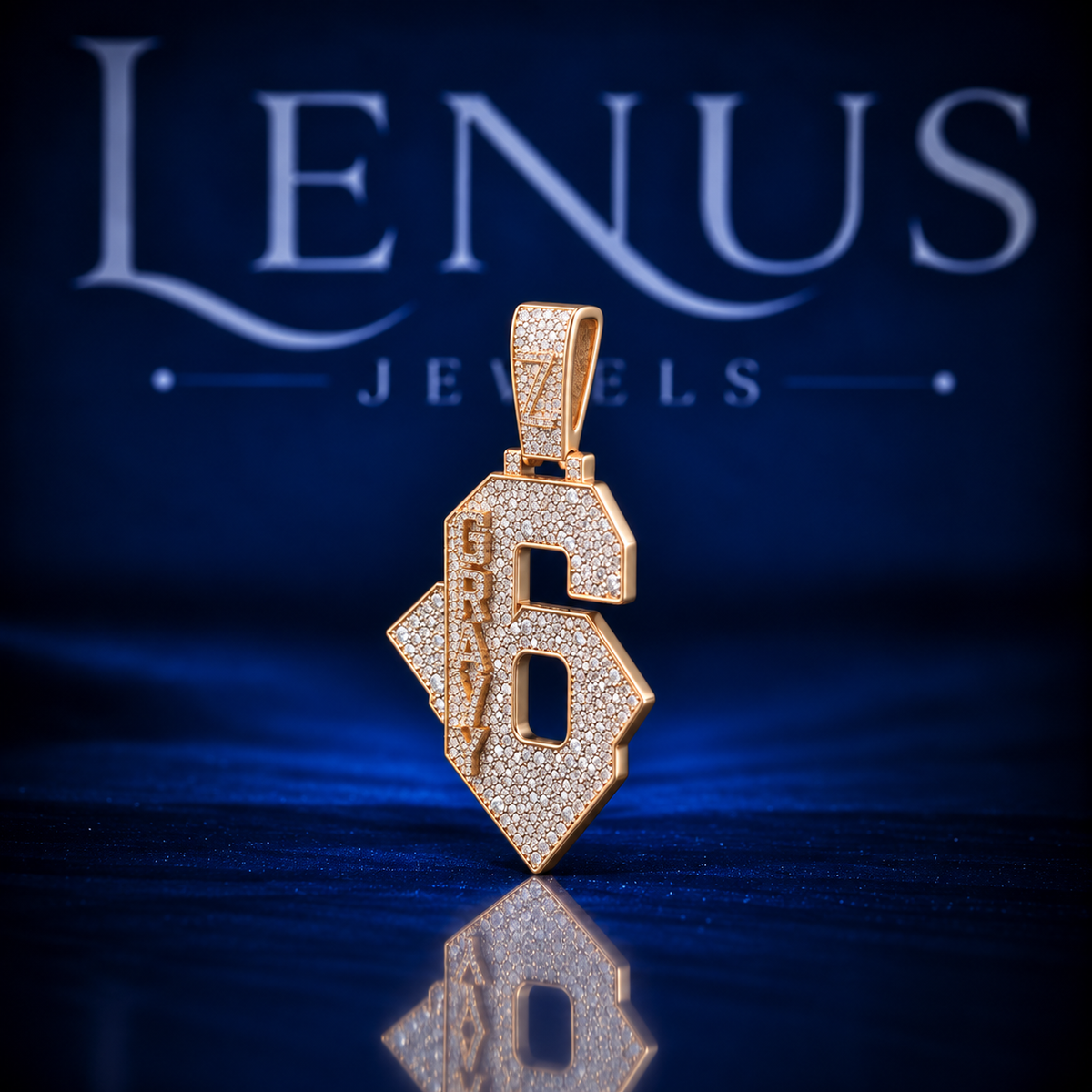 Iced Out Number 6 Moissanite Pendant – VVS 925 Sterling Silver Gold Finish Hip Hop Number Pendant for Men & Women